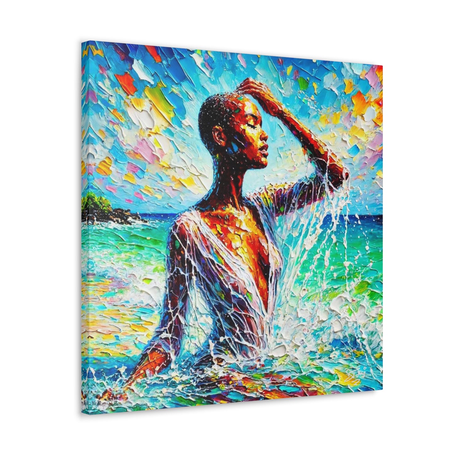 Art Print, Afro-Caribbean Woman, "Sea Bath" Abstract, Oil Finish, West Indian Ethnicity, Cultural, Heritage, Abstract, Canvas Gallery Wrap