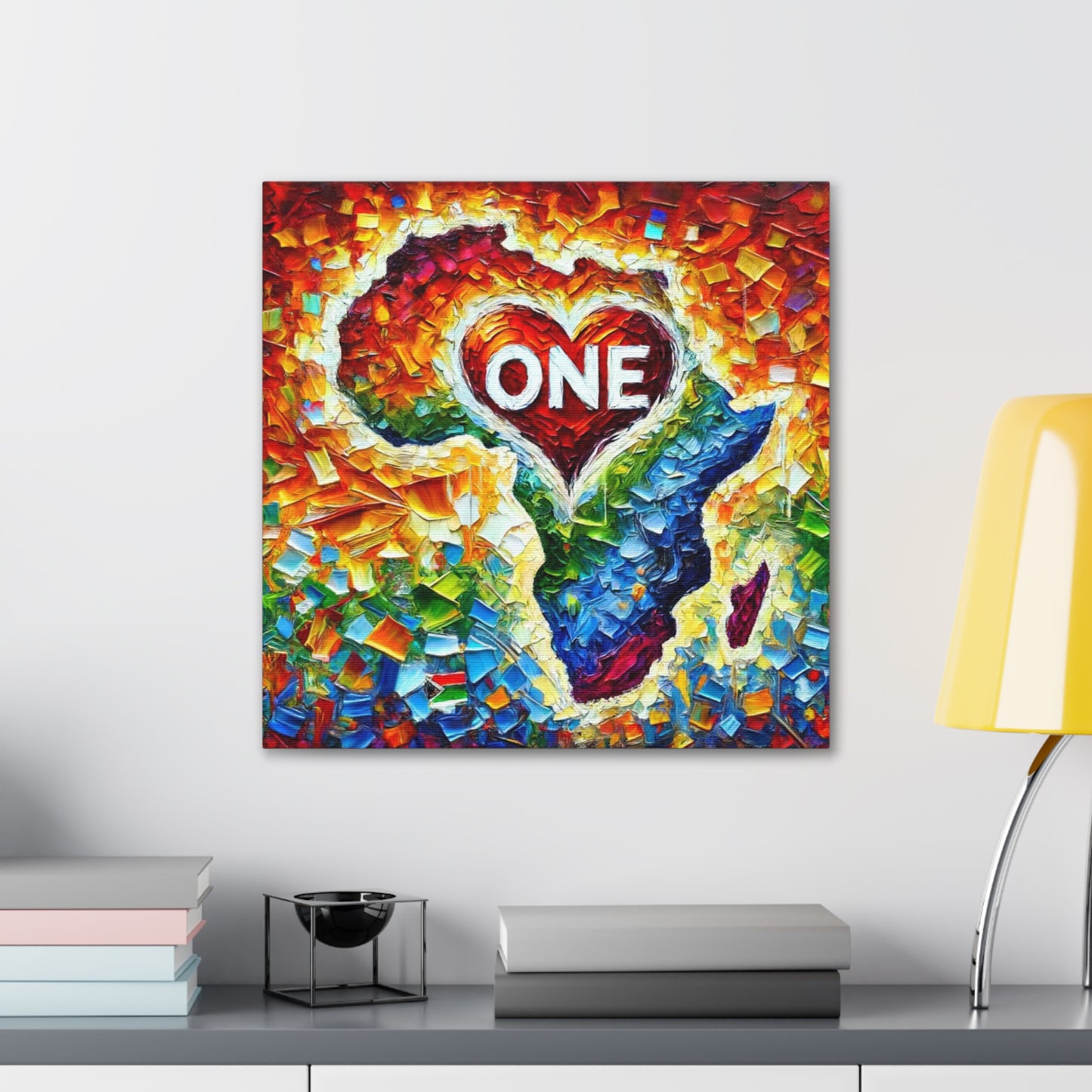 Art Print, "One Love" Oil Finish, Abstract, African Unity, Ethnicity, Cultural, Heritage, Semi-Abstract, Canvas Gallery Wrap