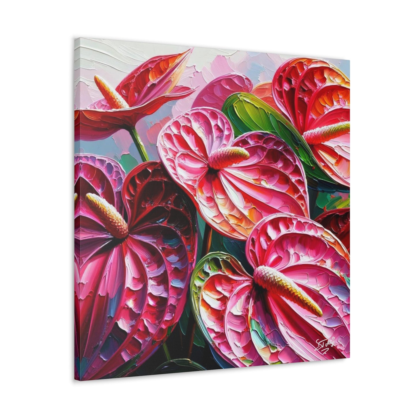 Art Print of Anthurium Flowers, Oil Finish, West Indian Art, Canvas Gallery Wraps