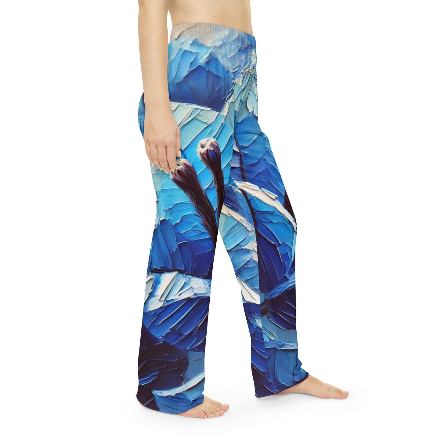 Women's Brushed Polyester Lounge Pants (AOP) Blue Floral Print