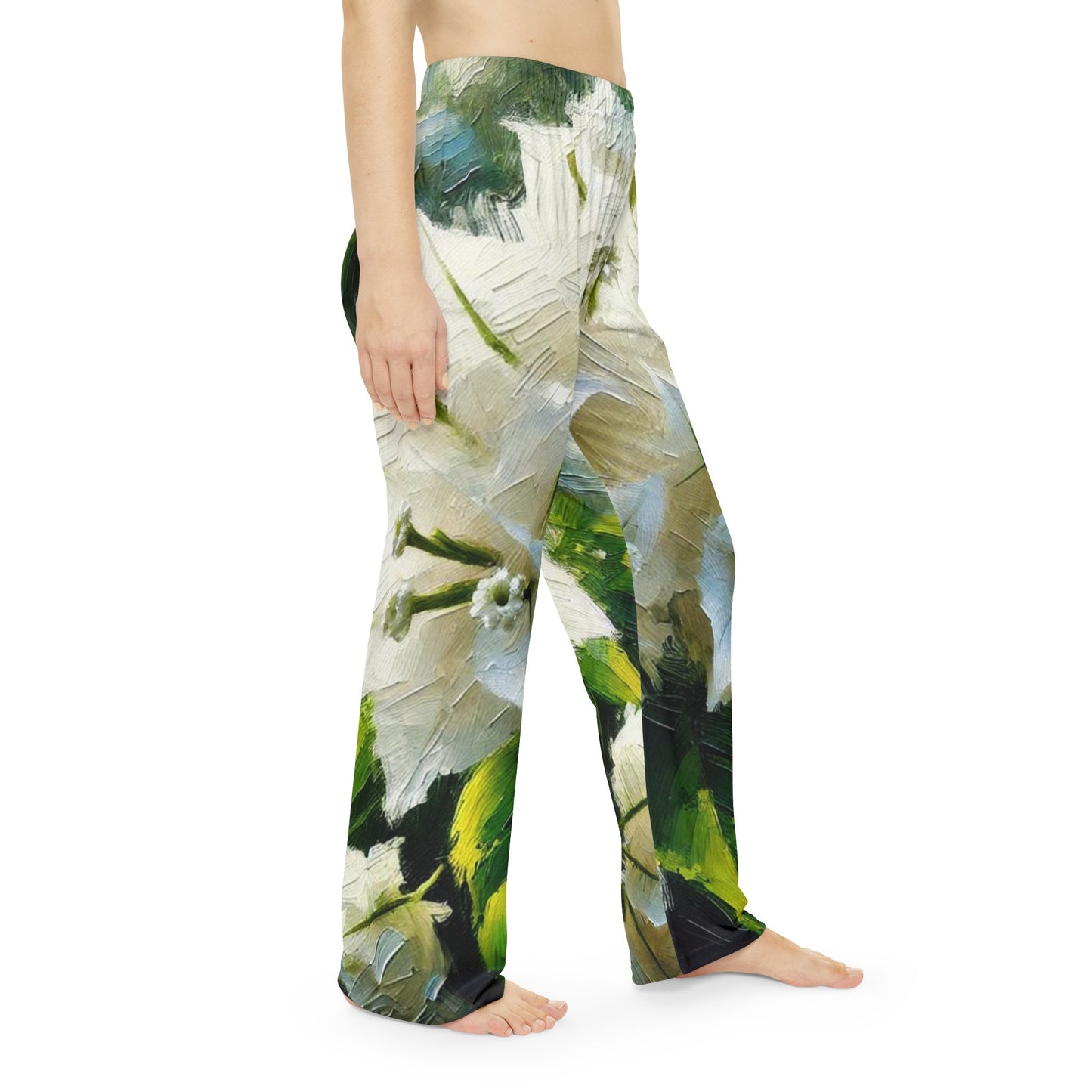 Women's Brushed Polyester Lounge Pants (AOP) White Floral Print