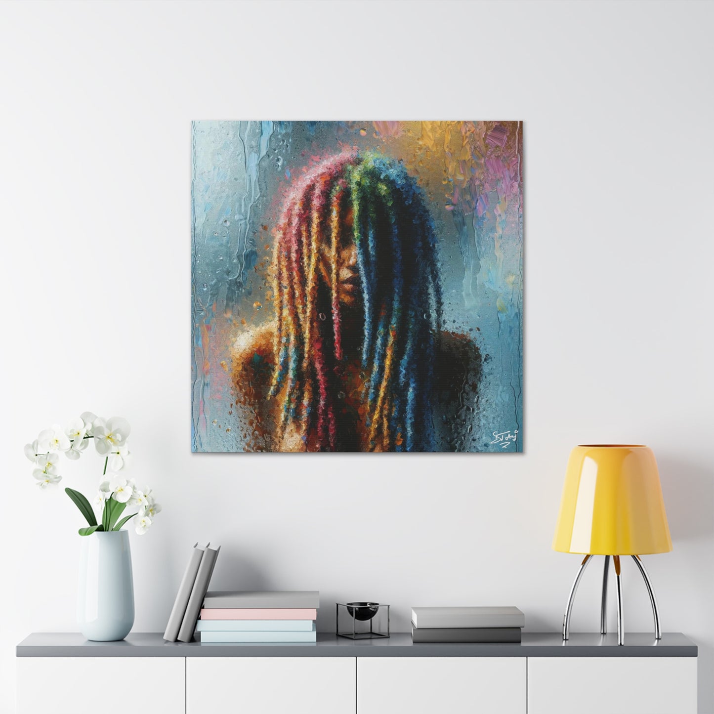 Art Print, Dreadlock Woman in Sauna, Oil Finish, West Indian Ethnicity, Cultural, Heritage, Semi-Abstract, Canvas Gallery Wrap