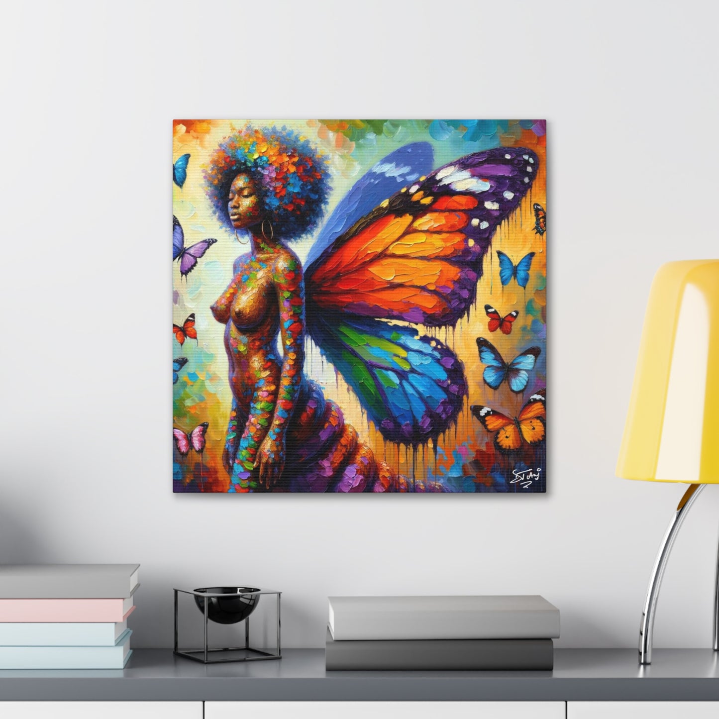 Art Print, Black Woman, "Change is Growth," Oil Finish, West Indian Ethnicity, Cultural, Heritage, Semi-Abstract, Canvas Gallery Wrap