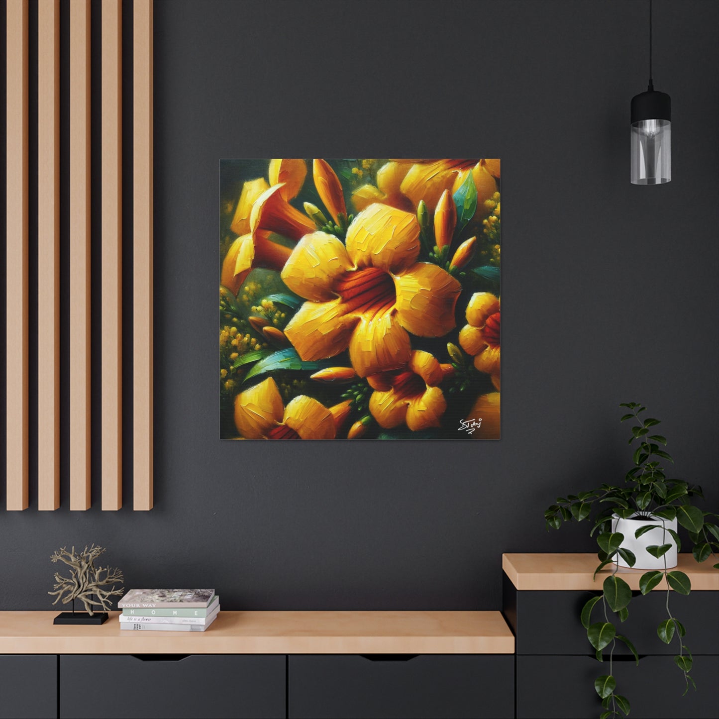 Print#3 of Yellow Allamanda Flowers, Oil Paint Finish, Caribbean, Tropical, Canvas Gallery Wraps