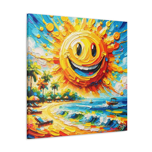 Art Print of Caribbean "Sunny Day" Beach Scene, Oil Painting, West Indian Art, Canvas Gallery Wraps