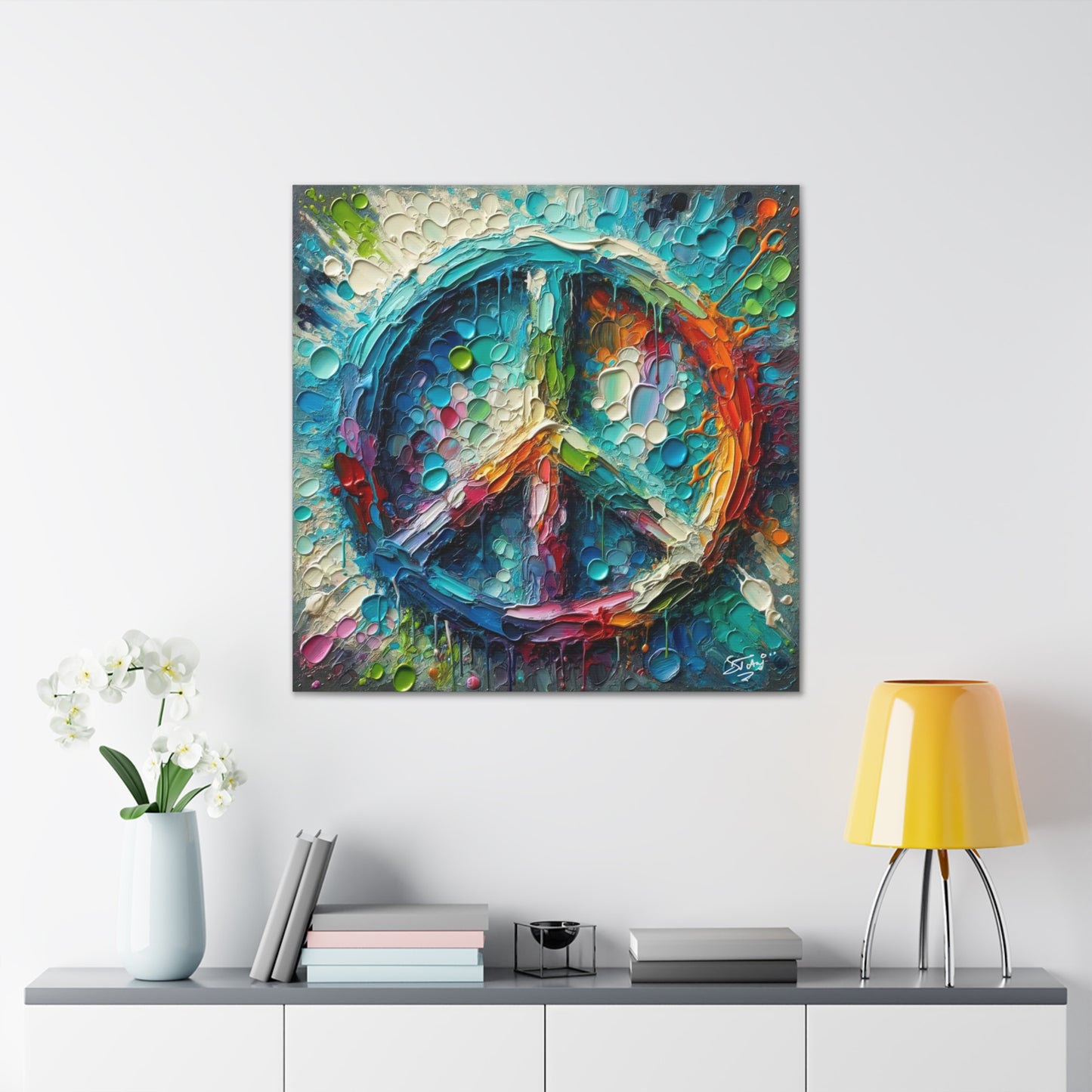 Art Print, "Peace" Oil Finish, Abstract, One Love, West Indian Ethnicity, Cultural, Heritage, Semi-Abstract, Canvas Gallery Wrap