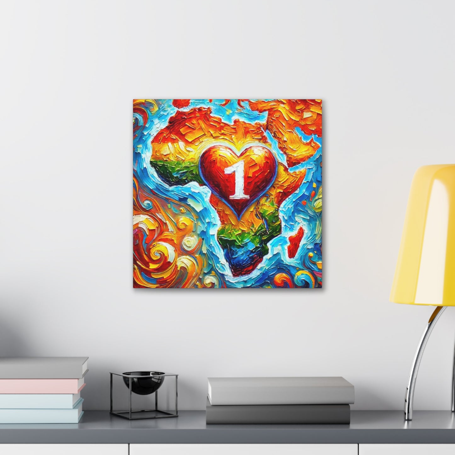 Art Print, "One Love" Oil Finish, Abstract, African Unity, Ethnicity, Cultural, Heritage, Semi-Abstract, Canvas Gallery Wrap