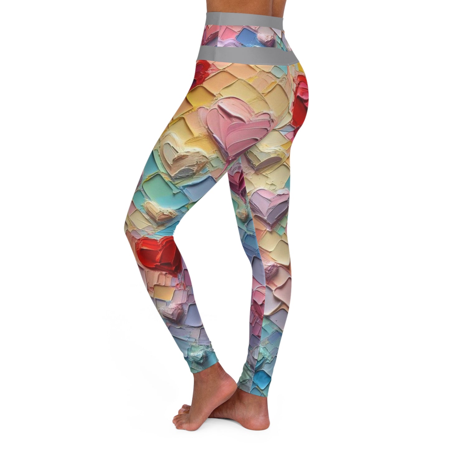 High Waisted Yoga Leggings (AOP) Abstract "Heart" Print