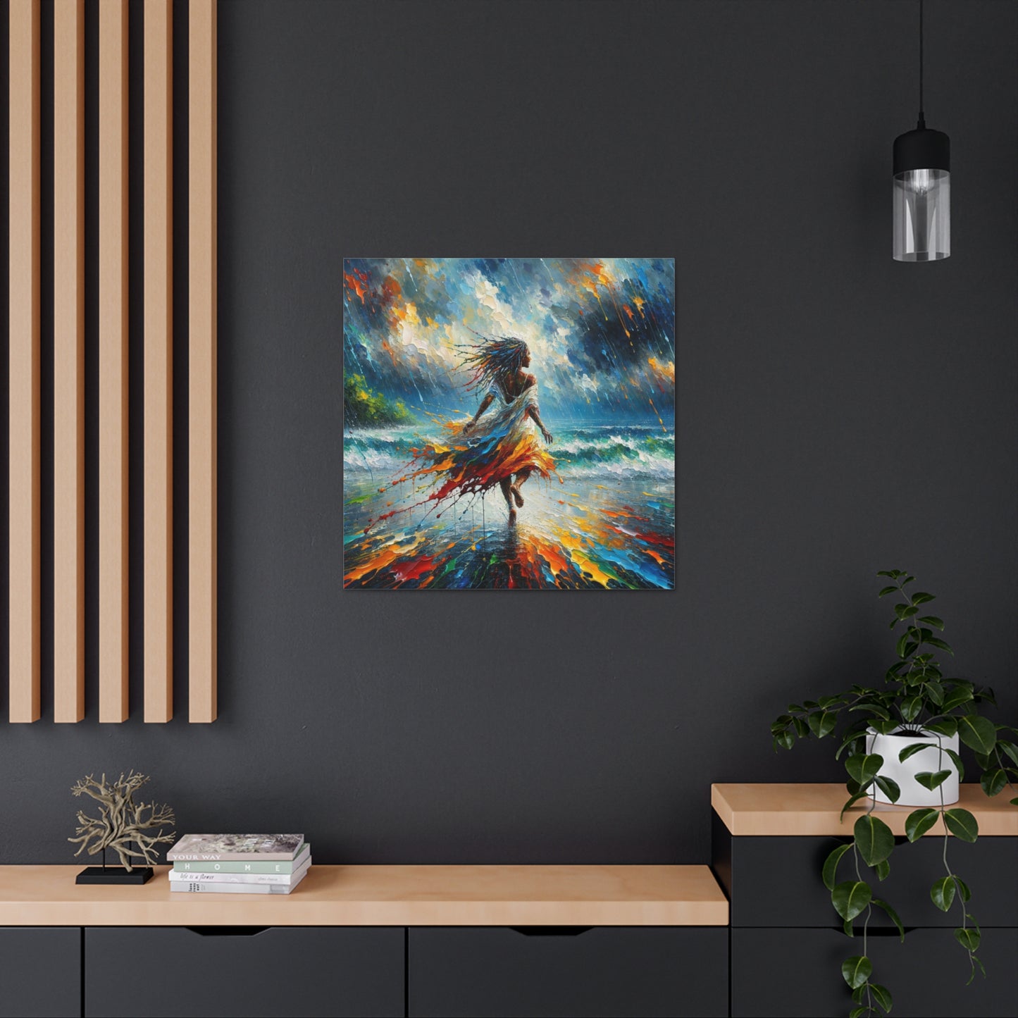 Art Print#4, East Indian Woman from Trinidad running into the Atlantic Ocean, Caribbean, Oil Finish, West Indian Art, Canvas Gallery Wraps