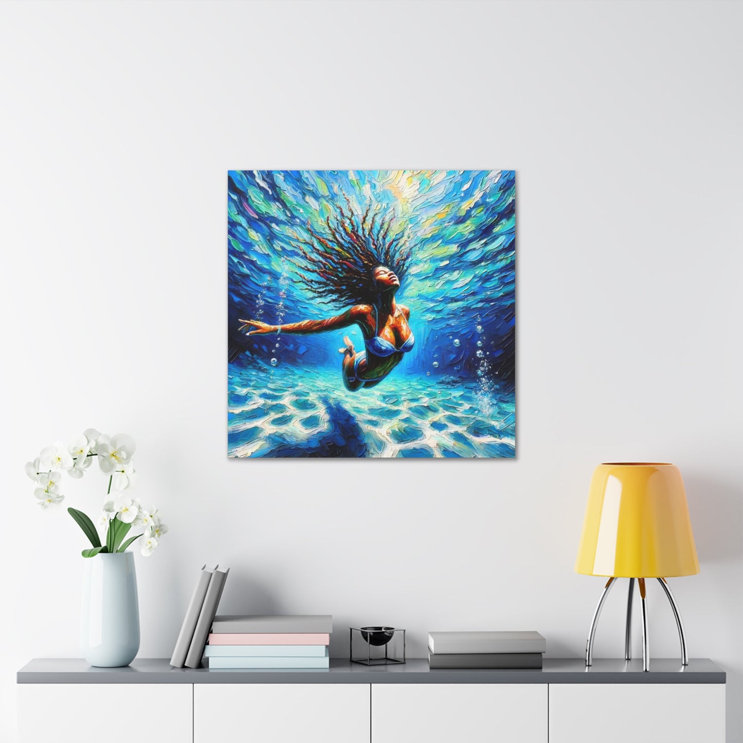 Art Print, Afro-Caribbean Woman, "Submerged" Oil Finish, West Indian Ethnicity, Cultural, Heritage, Abstract, Canvas Gallery Wrap