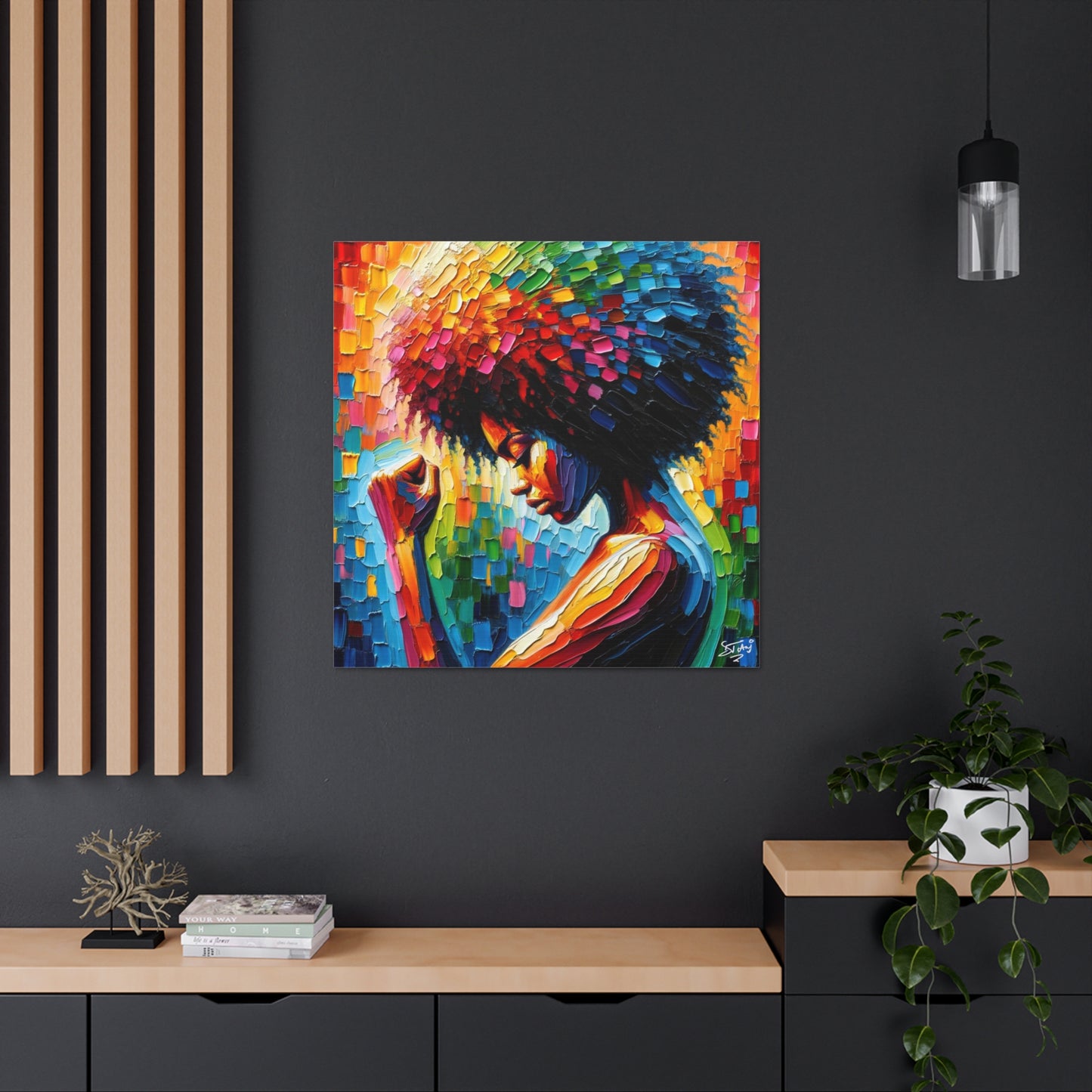 Art Print, Afro-Caribbean Woman, Black Power, Oil Finish, West Indian Ethnicity, Cultural, Heritage, Semi-Abstract, Canvas Gallery Wrap