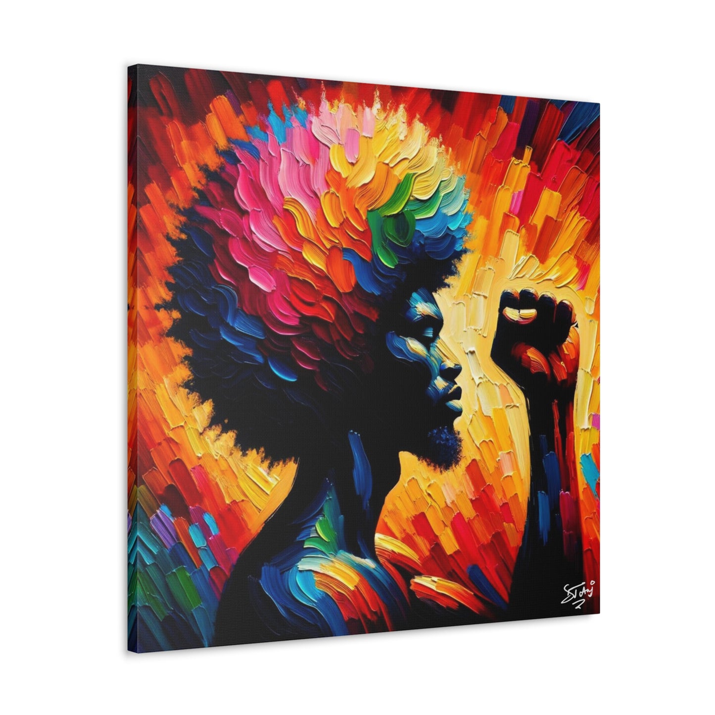 Art Print, Afro-Caribbean Man, Black Power, Silhouette, Oil Finish, West Indian Ethnicity, Semi-Abstract, Canvas Gallery Wrap