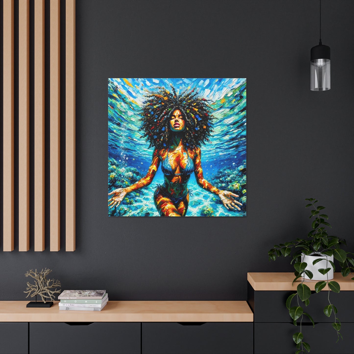 Art Print, Afro-Caribbean Woman, "Submerged" Abstract Oil Finish, West Indian Ethnicity, Cultural, Heritage, Abstract, Canvas Gallery Wrap