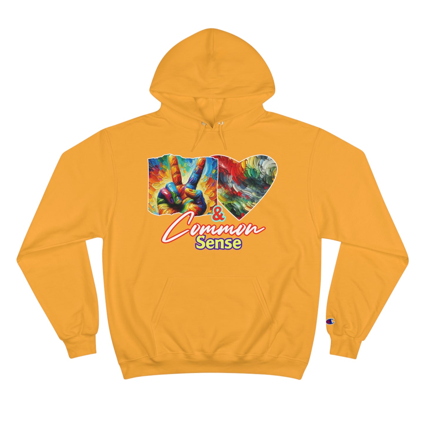 Champion Hoodie, "Peace, Love & Common Sense" Inclusion, Anti-Racism, Racial Justice, One Love, Unity, Diversity, Immigrant Outsiders, Caribbean Culture, FashionWithPurpose, ConsciousClothing, Cultural Identity, Black Inspiration Empowerment