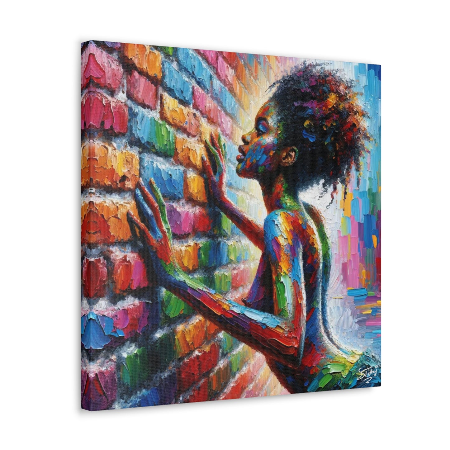 Art Print, Afro-Caribbean Woman "In Paint," (8) Oil Finish, West Indian Ethnicity, Cultural, Heritage, Semi-Abstract, Canvas Gallery Wrap