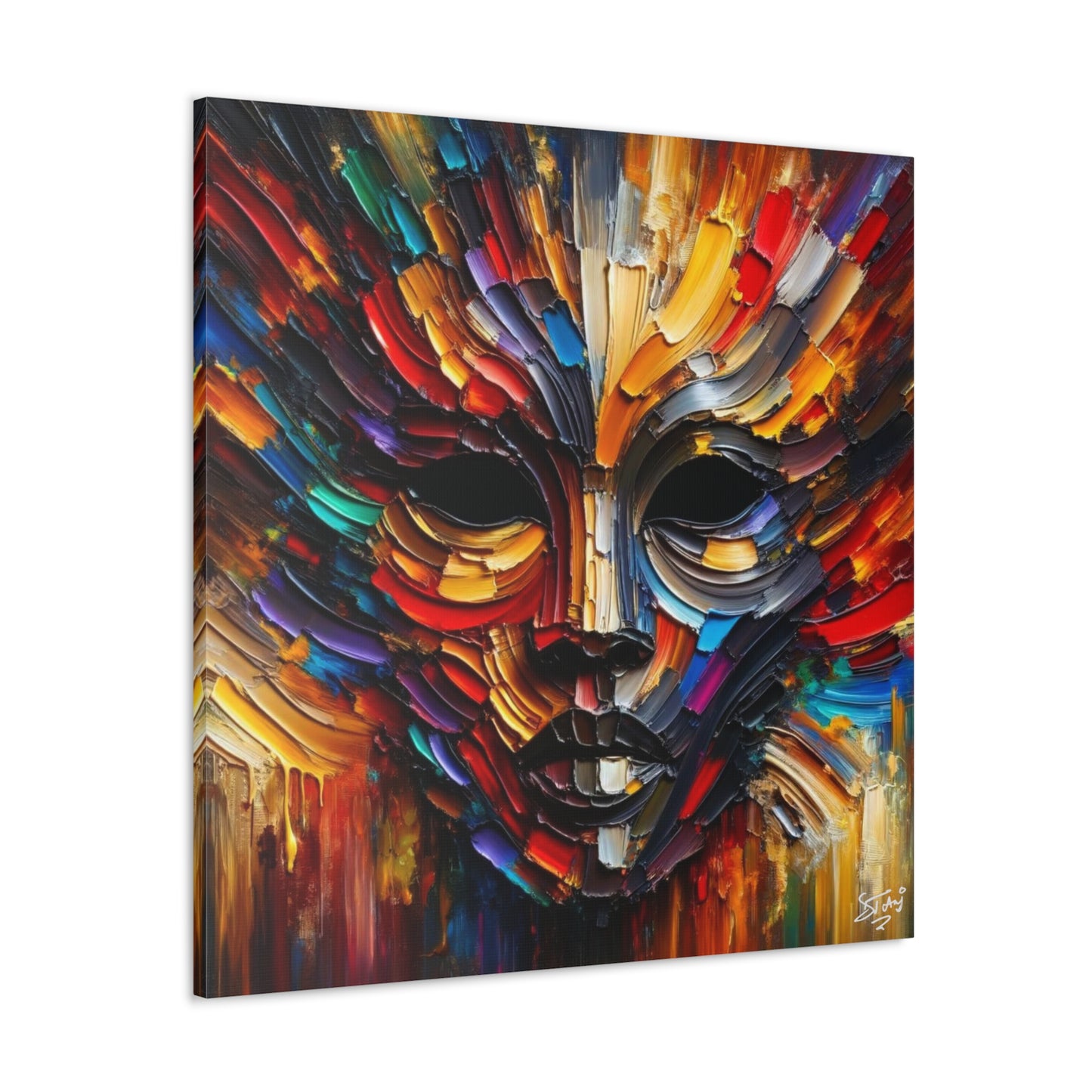 Art Print, Afro-Caribbean Mask, Oil Finish, Carnival,  West Indian Ethnicity, Cultural, Heritage, Semi-Abstract, Canvas Gallery Wrap