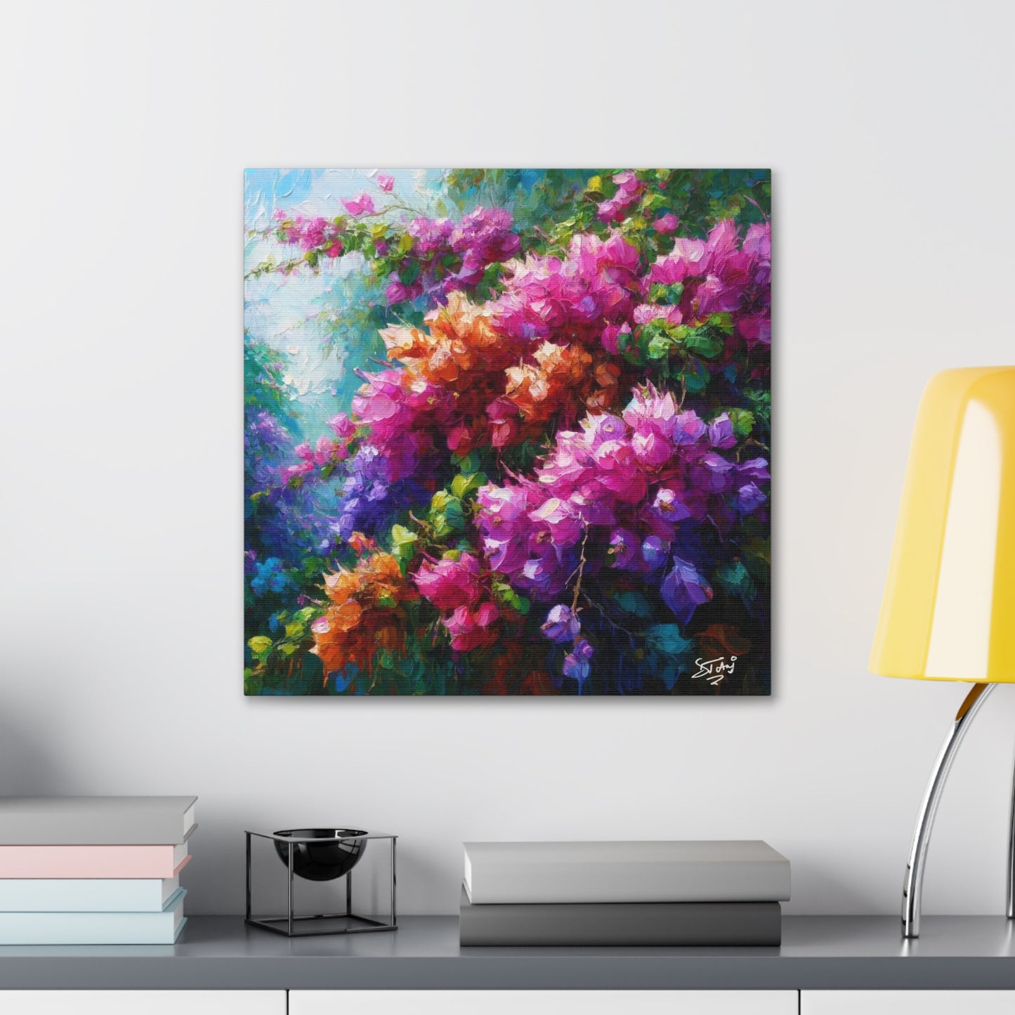 Art Print of Bougainvillea Flowers, Oil Finish, West Indian Art, Canvas Gallery Wraps