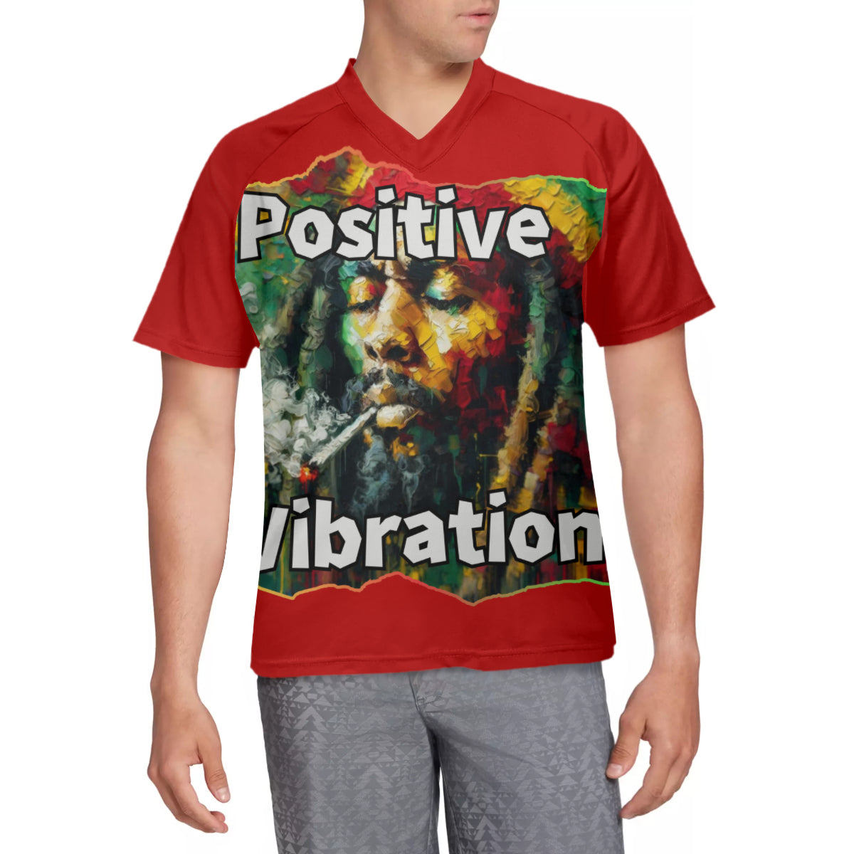 Men's V-Neck Polyester T-Shirt "Positive Vibration"