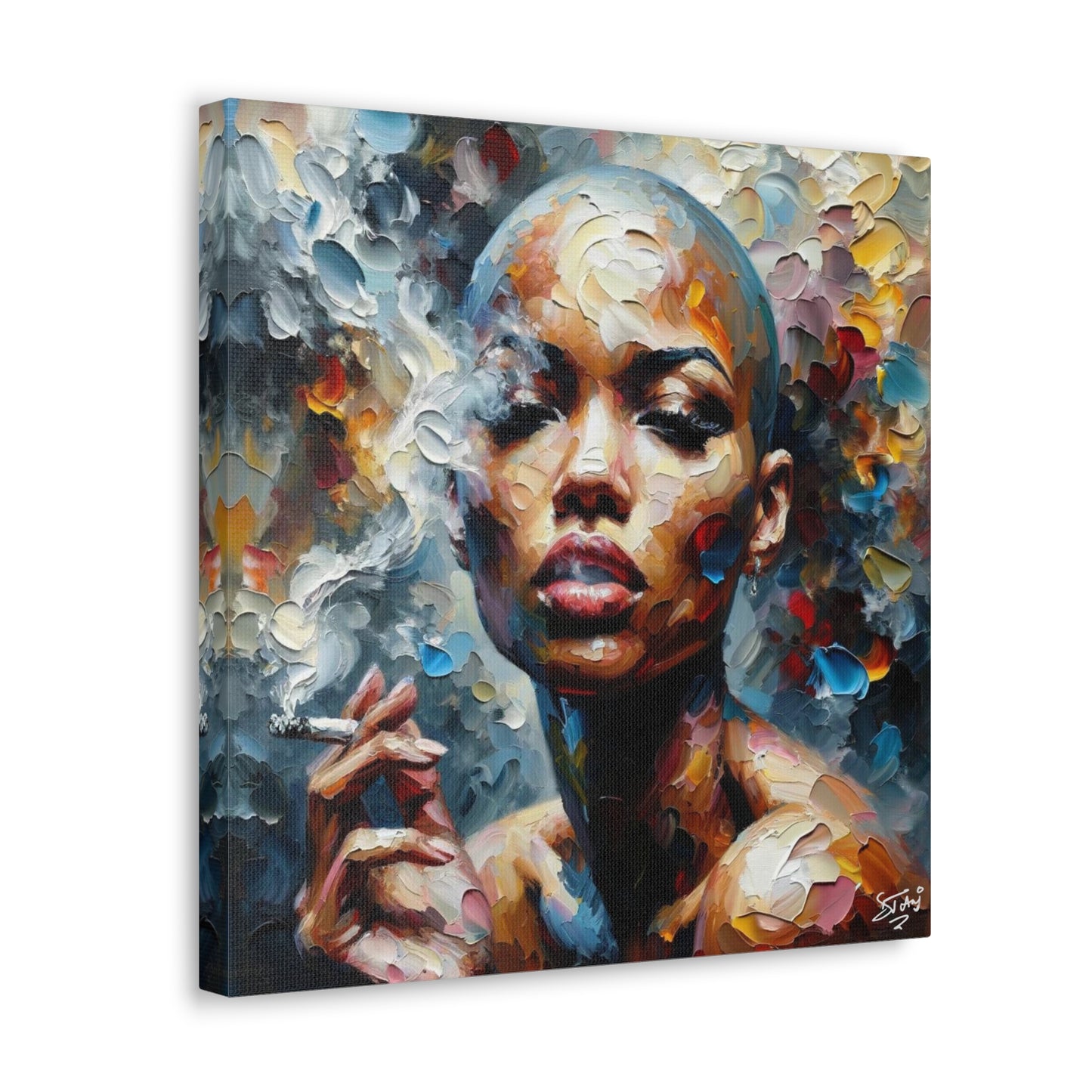 Art Print, Afro-Caribbean Woman, "Confident" Oil Finish, West Indian Ethnicity, Cultural, Heritage, Abstract, Canvas Gallery Wrap