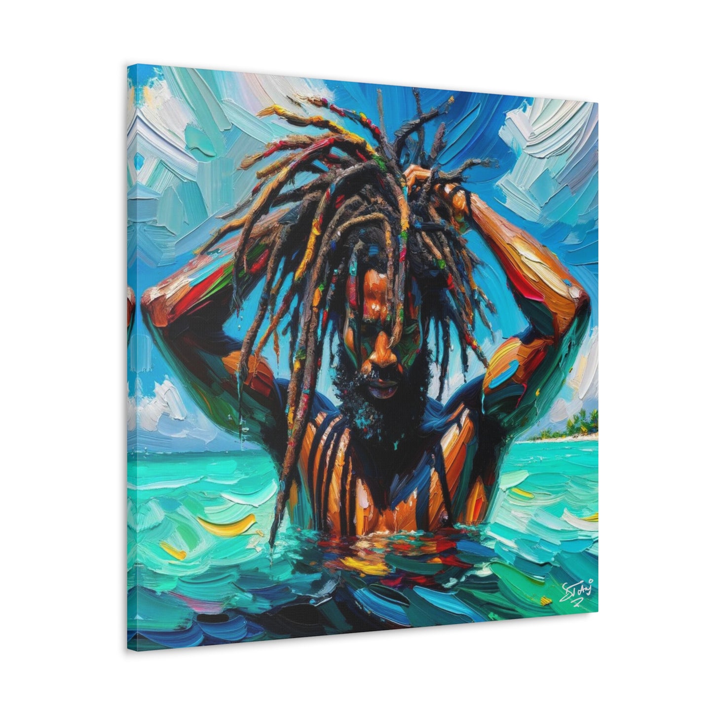 Art Print, Afro-Caribbean Man with Dreadlocks, Oil Finish, West Indian Ethnicity, Cultural, Heritage, Semi-Abstract, Canvas Gallery Wrap