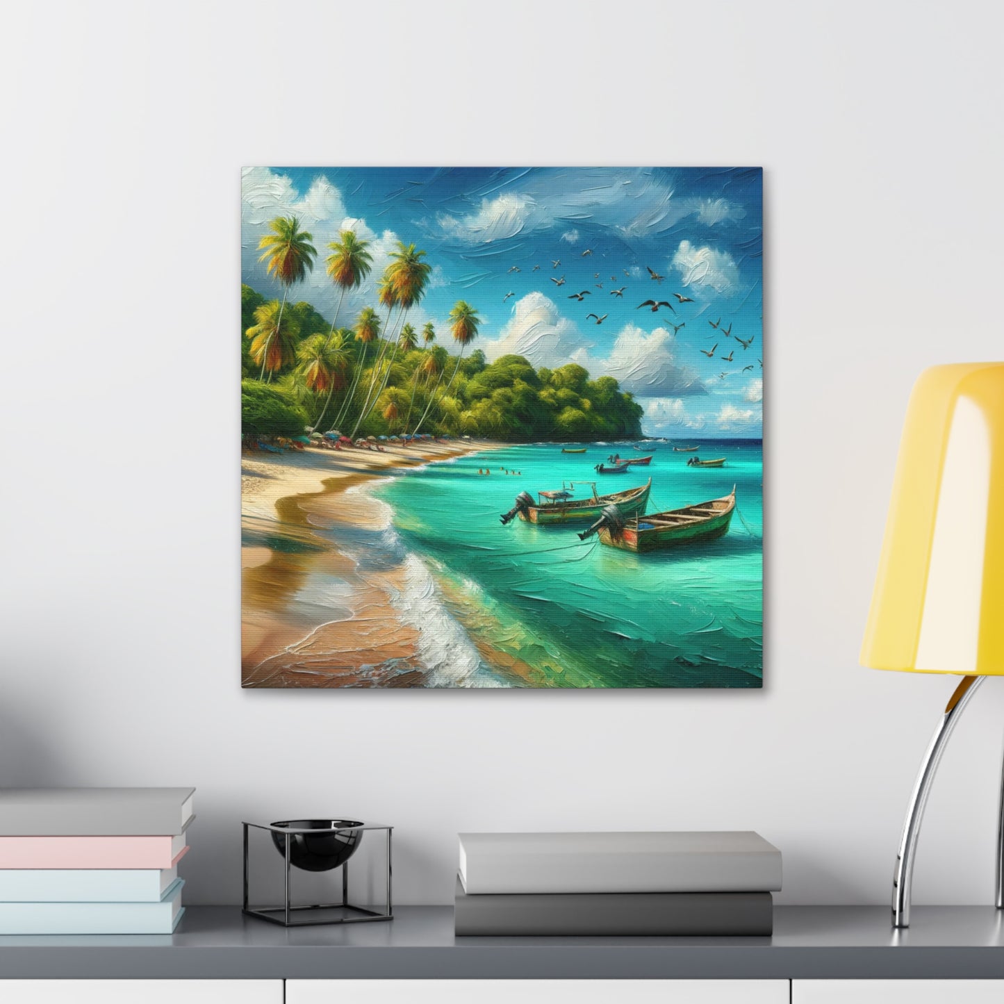 Art Print of Caribbean Beach Scene, Swallows Beach, Tobago, West Indian Art, Canvas Gallery Wraps