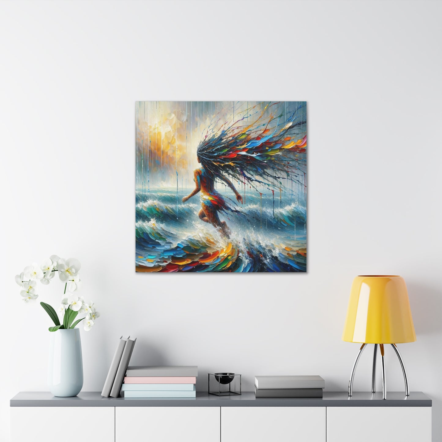 Art Print#5, East Indian Woman from Trinidad running into the Atlantic Ocean, Caribbean, Oil Finish, West Indian Art, Canvas Gallery Wraps