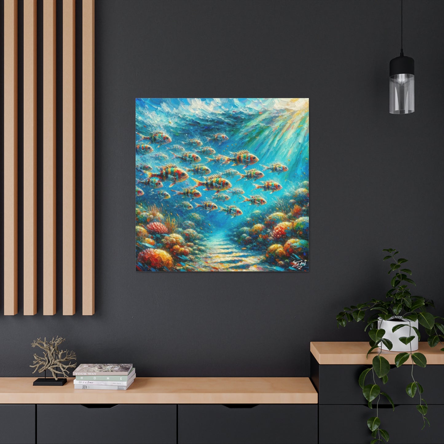 Art Print, School of Squirelfish, Oil Finish, Caribbean Nature, Canvas Gallery Wrap