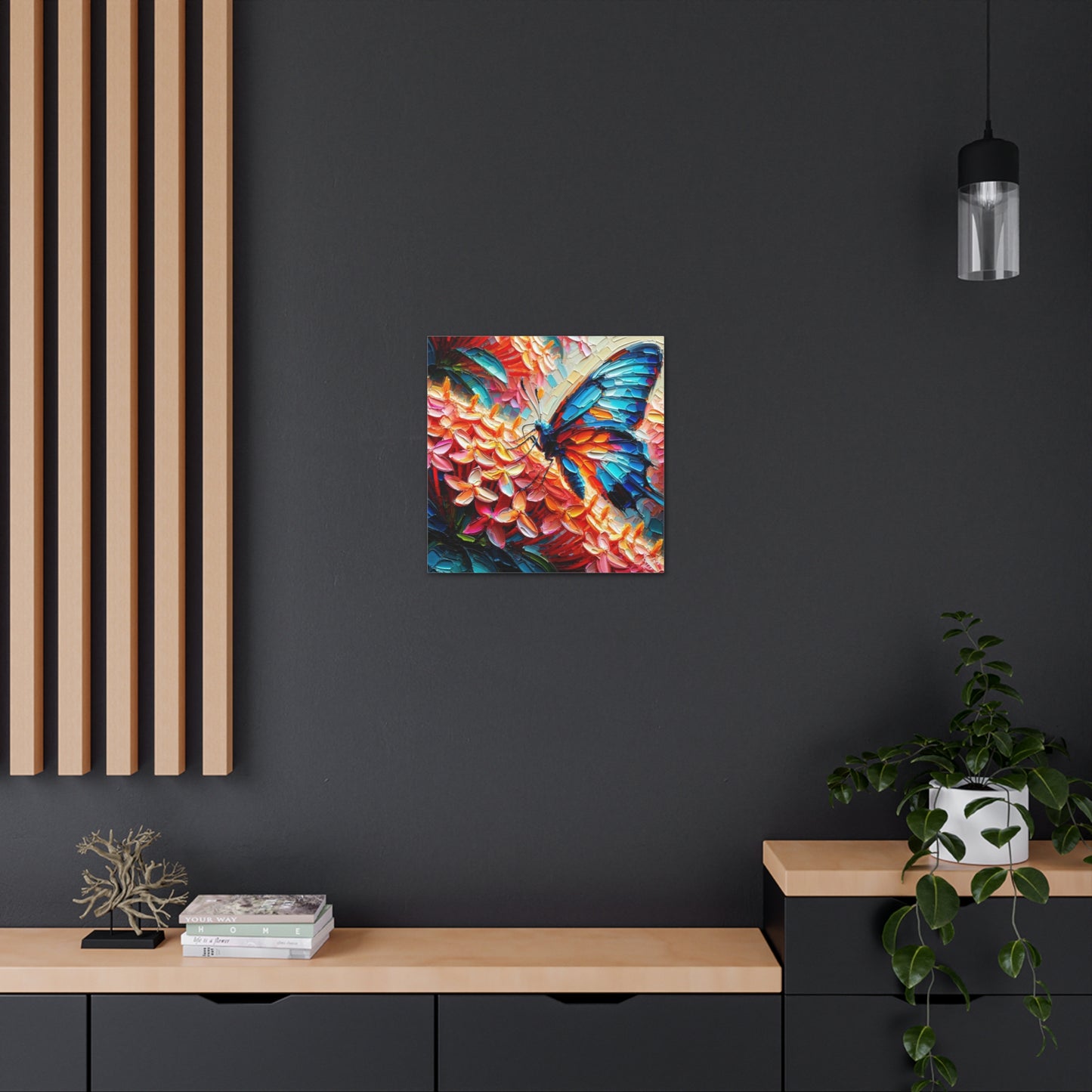 Art Print, Butterfly on Ixoras, Oil Finish, Caribbean Nature, Cultural, Heritage, Semi-Abstract, Canvas Gallery Wrap