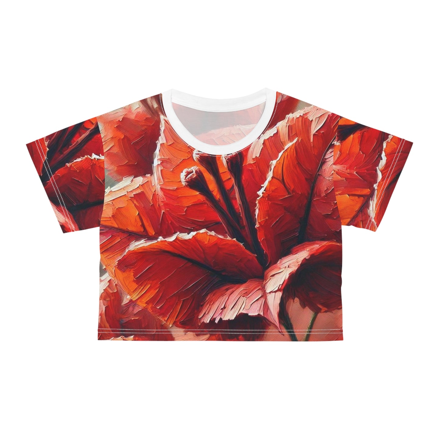 Women's Silky Soft Crop Tee (AOP) Red Floral Print