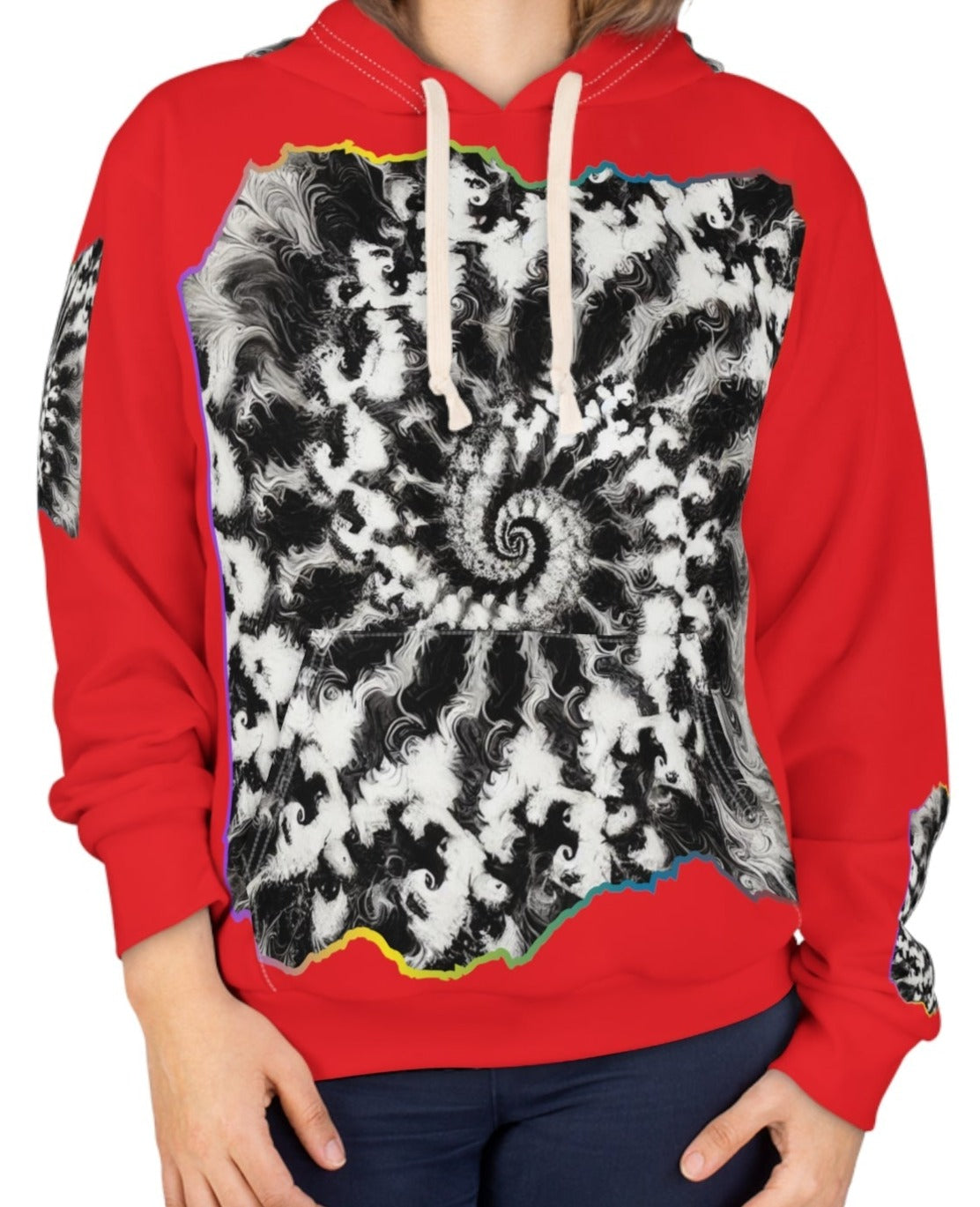 Unisex Pullover Hoodie (AOP) "B&W Tie-Dye Abstract Print"