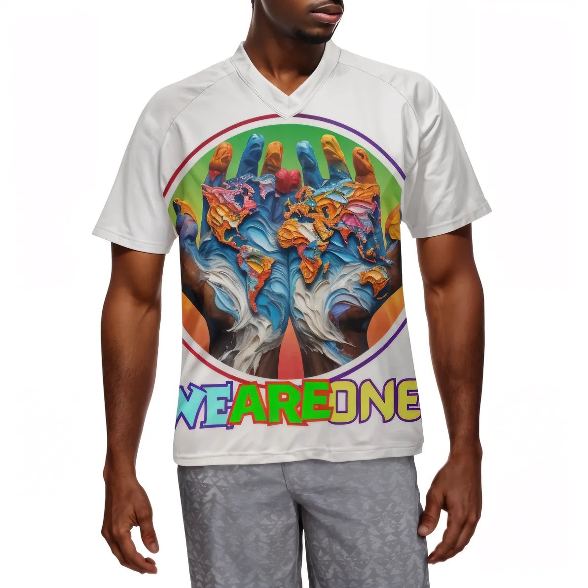 Men's V-Neck Polyester T-Shirt "We Are One"