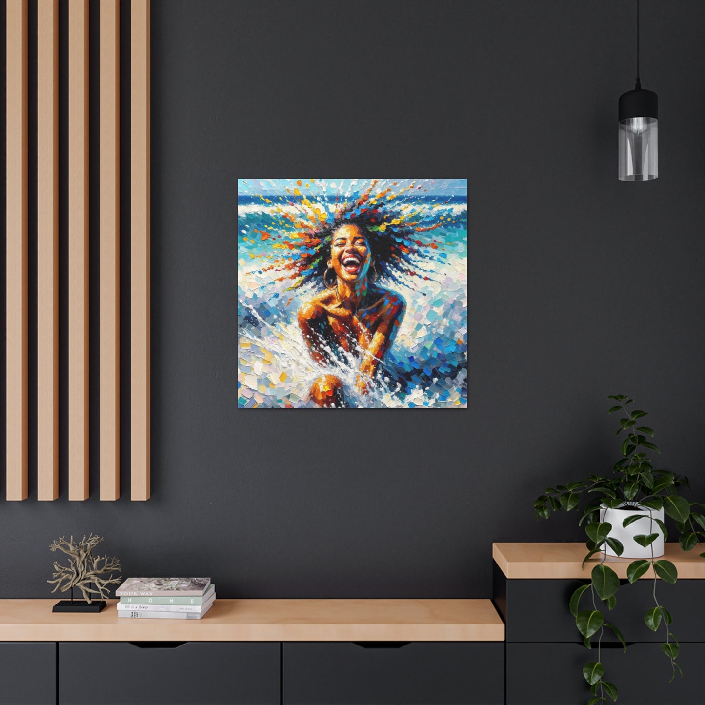 Art Print#3 of Dougla Woman's Exhilaration Captured - Joy, Laughter, Color, Caribbean Sea, Oil Finish, West Indian Art, Canvas Gallery Wraps