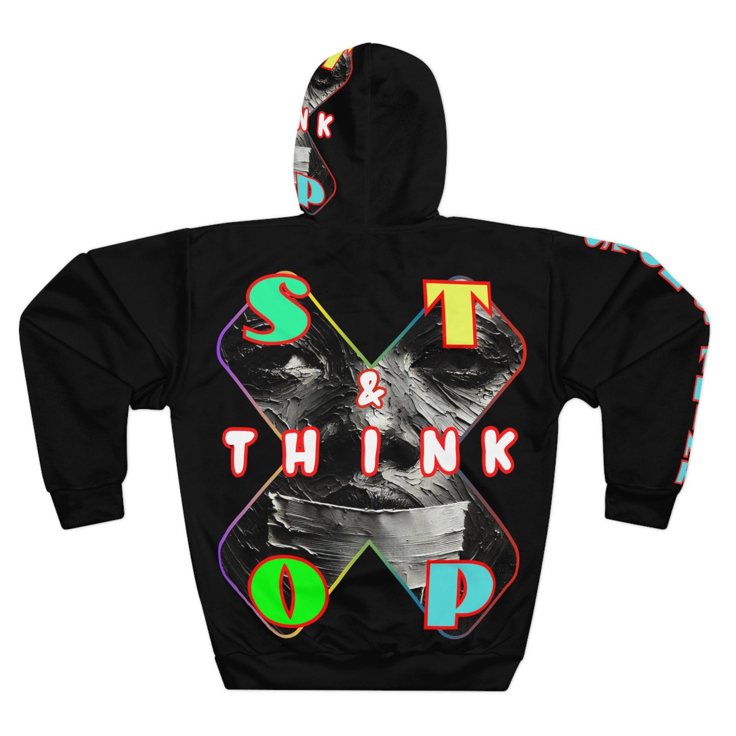 Unisex Pullover Hoodie (AOP) "Stop & Think"