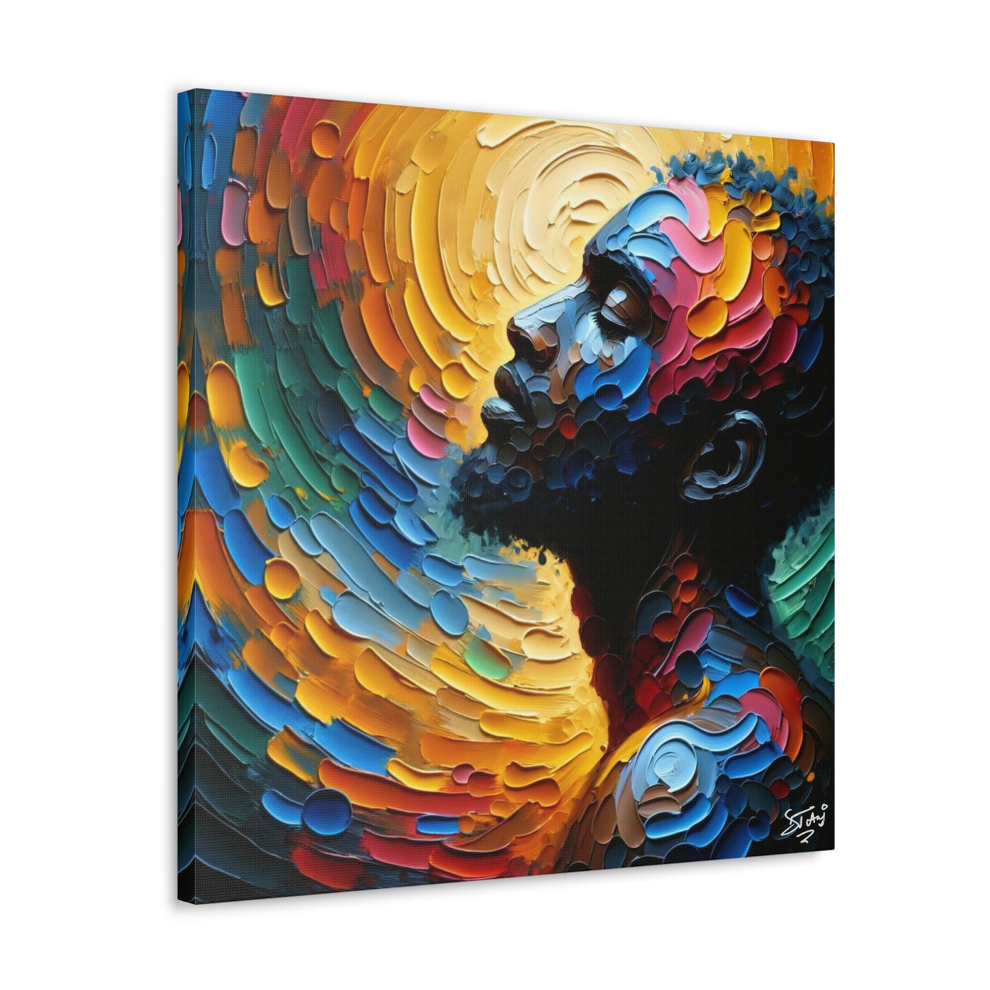 Art Print, Afro-Caribbean Man, "Deep in Thought," Oil Finish, West Indian Ethnicity, Cultural, Heritage, Abstract, Canvas Gallery Wrap