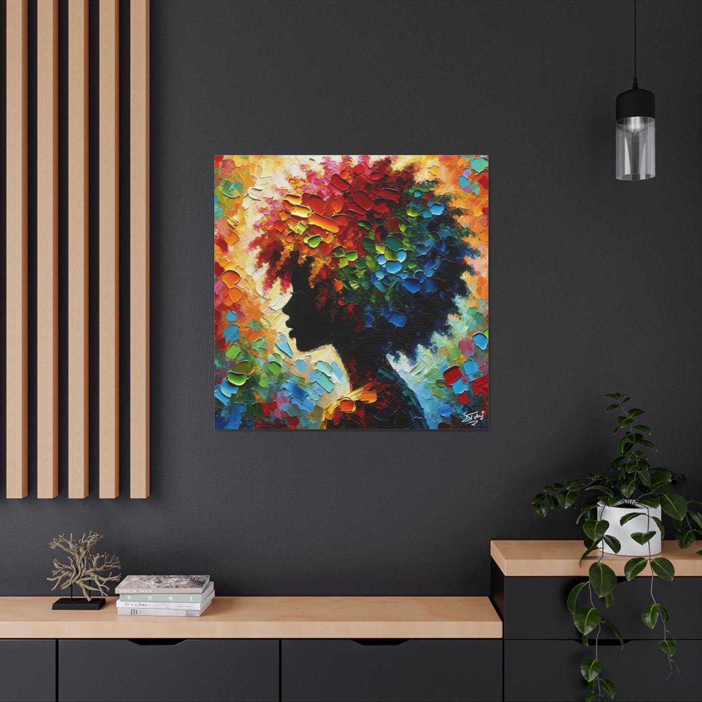 Art Print, Afro-Caribbean Woman, Oil Finish, West Indian Ethnicity, Cultural, Heritage, Semi-Abstract, Canvas Gallery Wrap