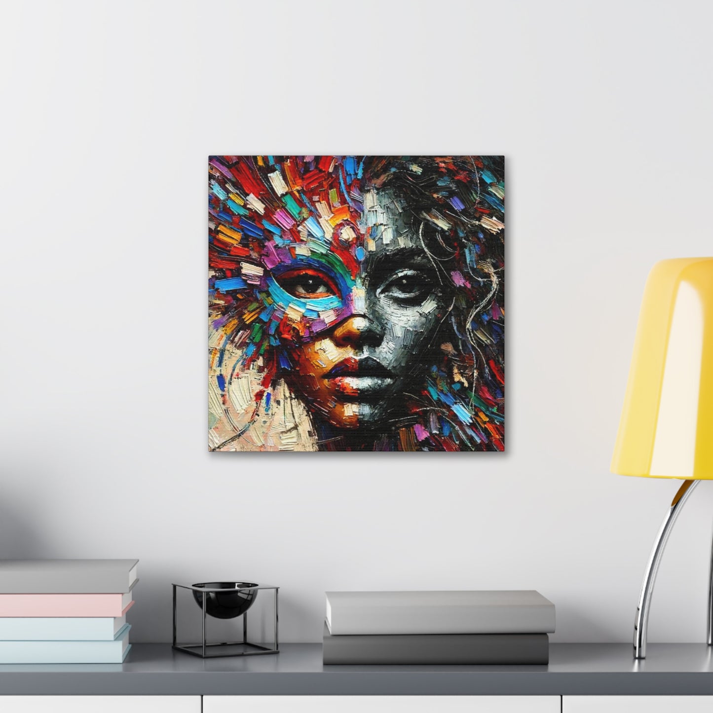 Art Print, African Woman, Black Power, Silhouette, Mask, Abstract Oil Finish, Unity, One Love, Canvas Gallery Wrap