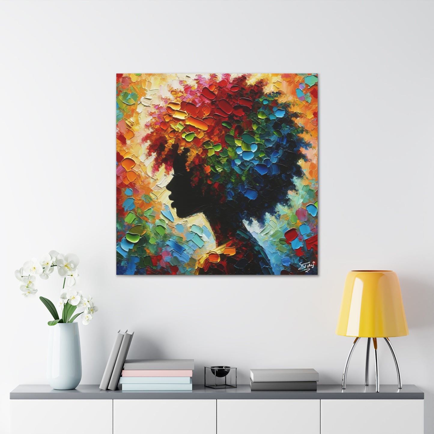 Art Print, Afro-Caribbean Woman, Oil Finish, West Indian Ethnicity, Cultural, Heritage, Semi-Abstract, Canvas Gallery Wrap