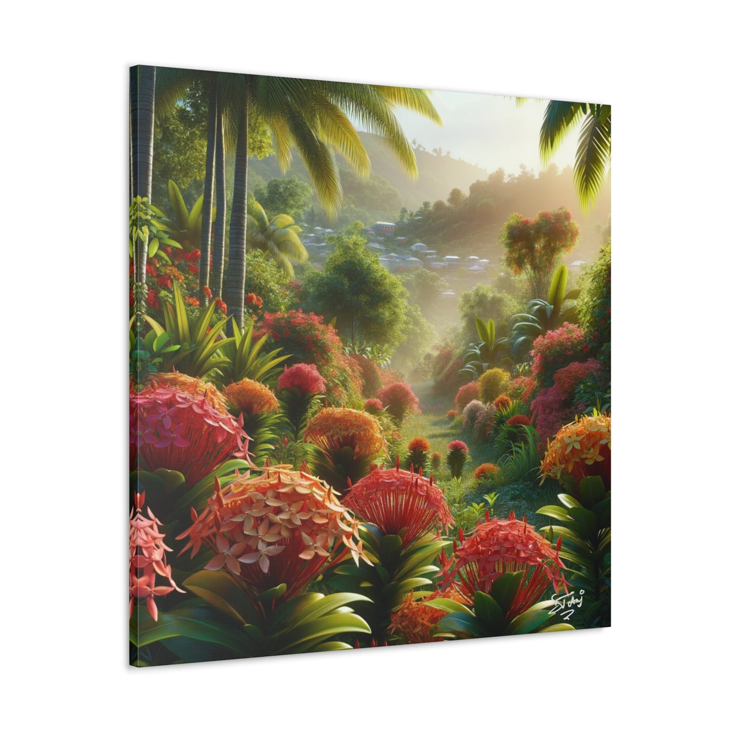 Oil Print #2 of Ixora Garden in The Caribbean, Vibrant and Vivid Colors of Ixora flowers, Trinidad and Tobago, Canvas Gallery Wraps