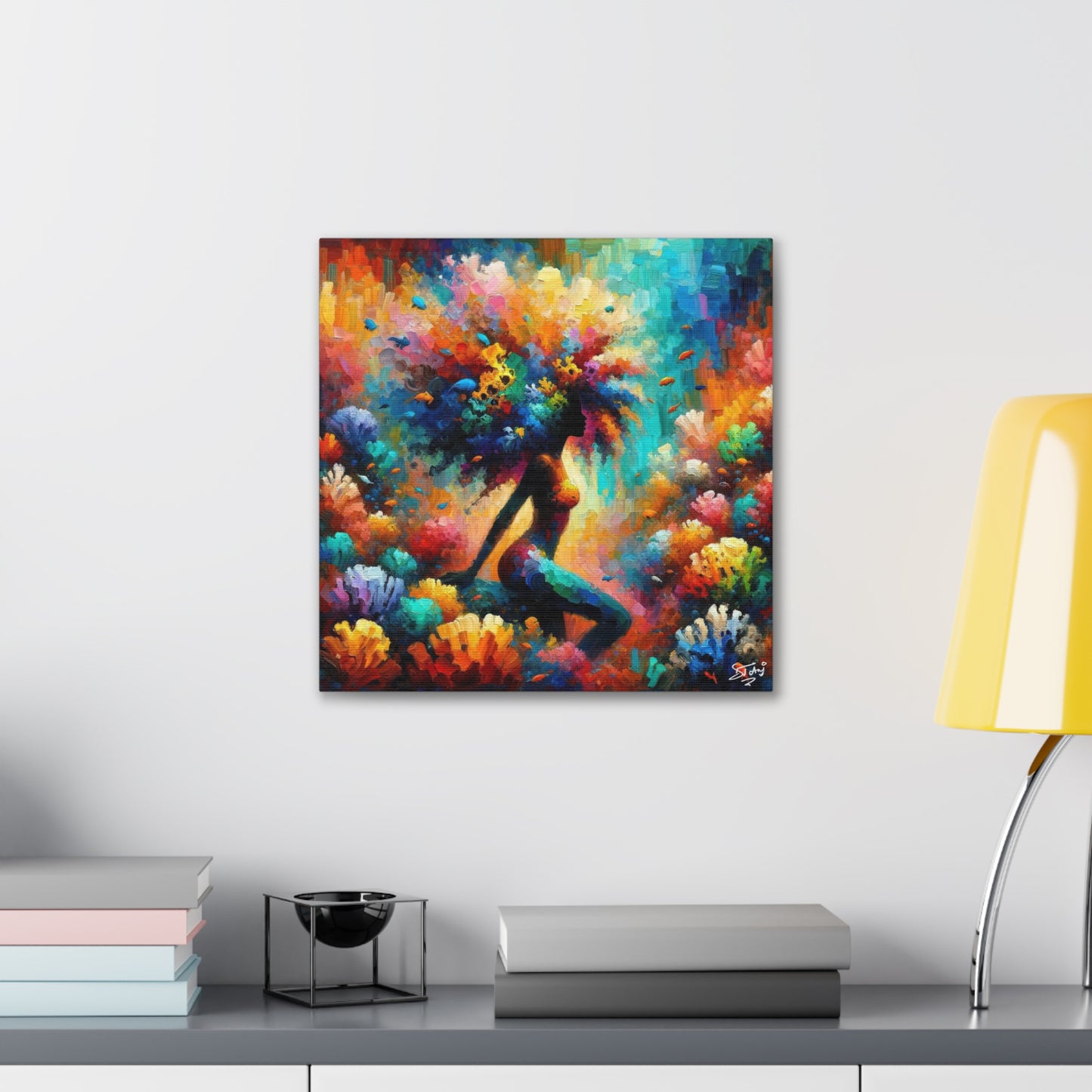 Art Print, Afro-Caribbean Woman, "Under Water" Oil Finish, West Indian Ethnicity, Cultural, Heritage, Abstract, Canvas Gallery Wrap