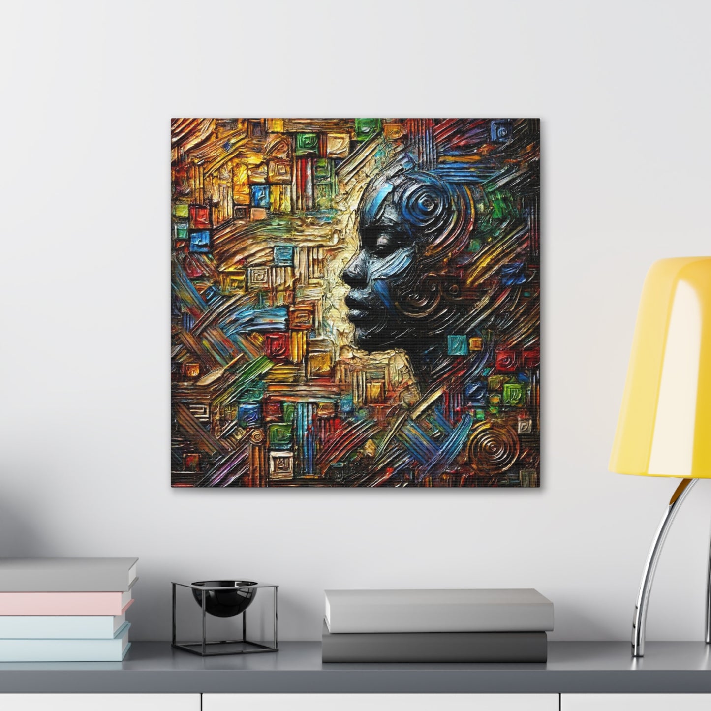 Art Print, African Print, Black Power, Silhouette, Abstract Oil Finish, Unity, One Love, Canvas Gallery Wrap