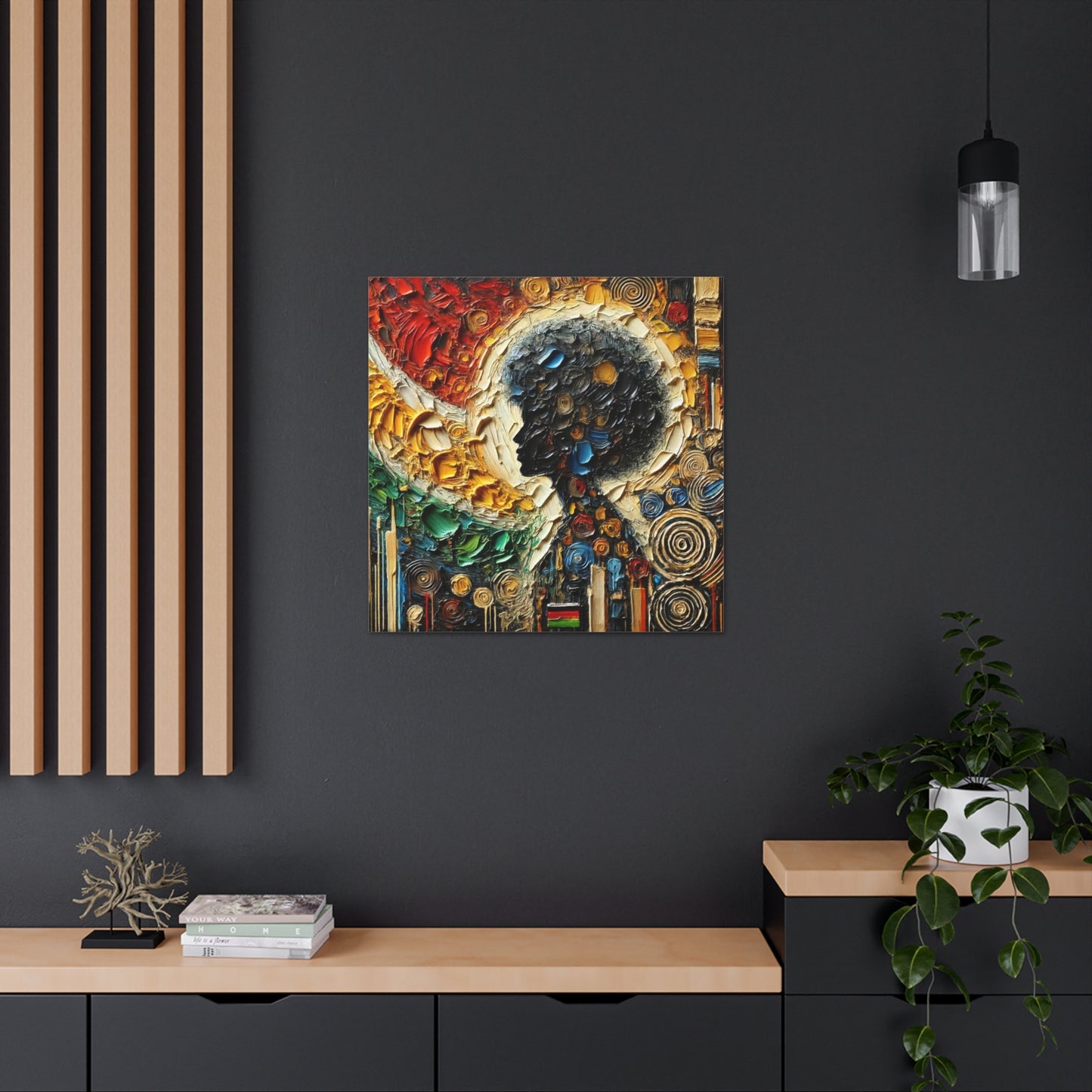 Art Print, African Print, Black Power, Silhouette, Abstract Oil Finish, Unity, One Love, Canvas Gallery Wrap