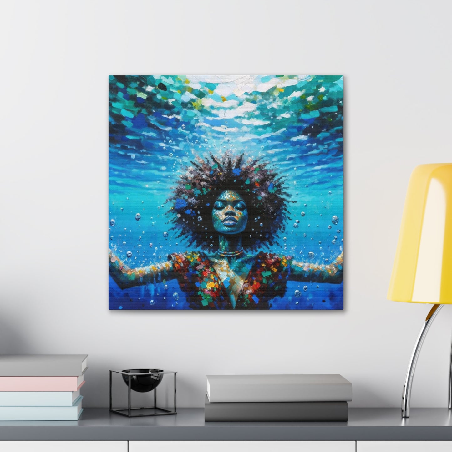 Art Print, Afro-Caribbean Woman, "Submerged" Oil Finish, West Indian Ethnicity, Cultural, Heritage, Abstract, Canvas Gallery Wrap