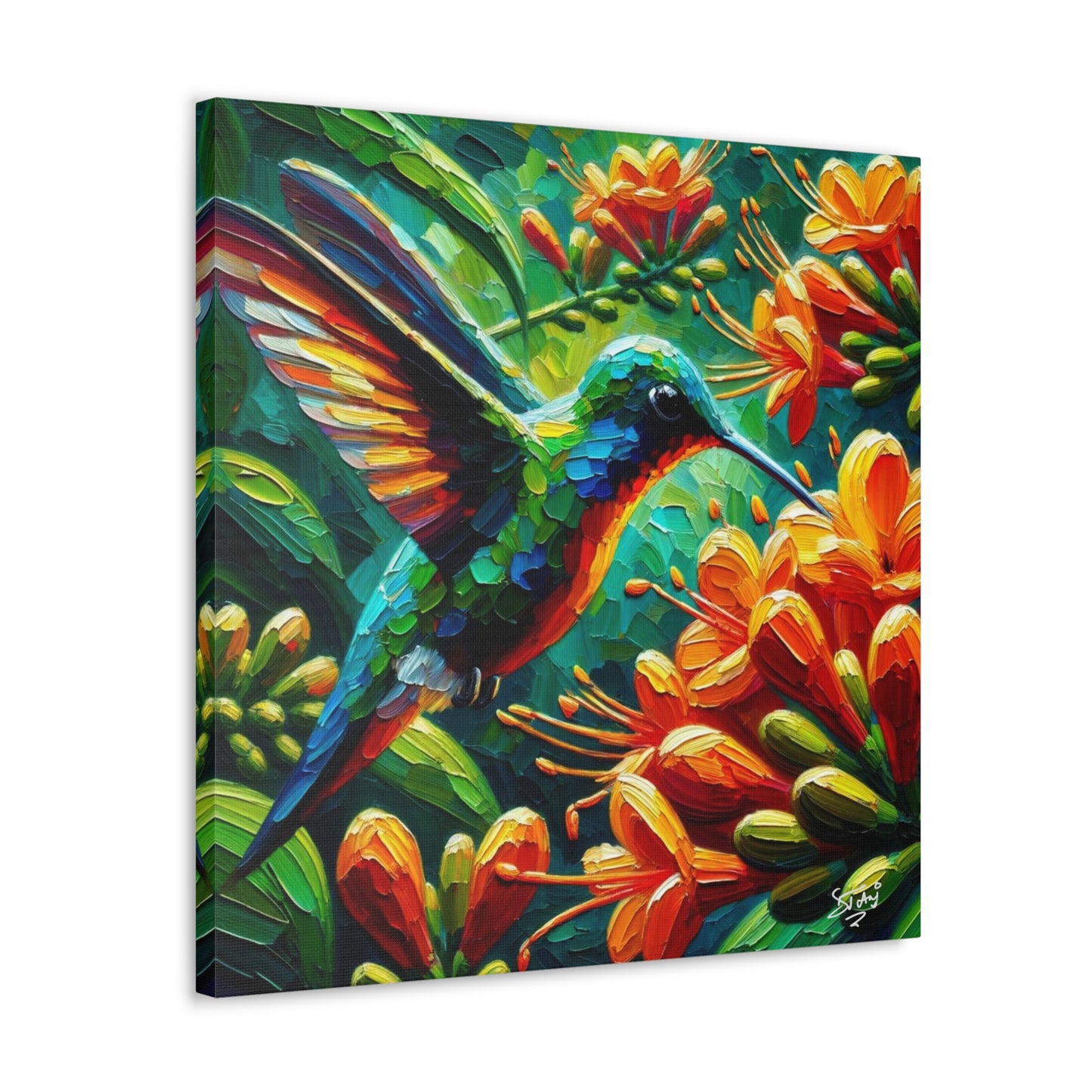 Art Print, Hummingbird, Caribbean Birds, Abstract Oil Finish, Caribbean Nature, Cultural, Heritage, Canvas Gallery Wrap