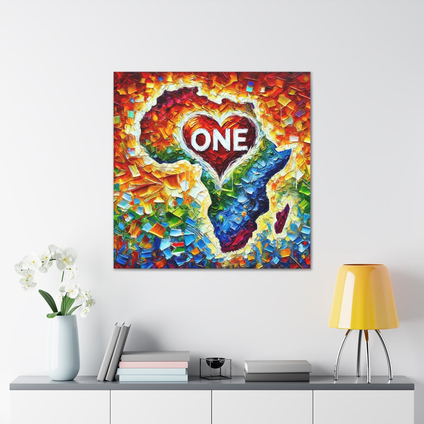 Art Print, "One Love" Oil Finish, Abstract, African Unity, Ethnicity, Cultural, Heritage, Semi-Abstract, Canvas Gallery Wrap