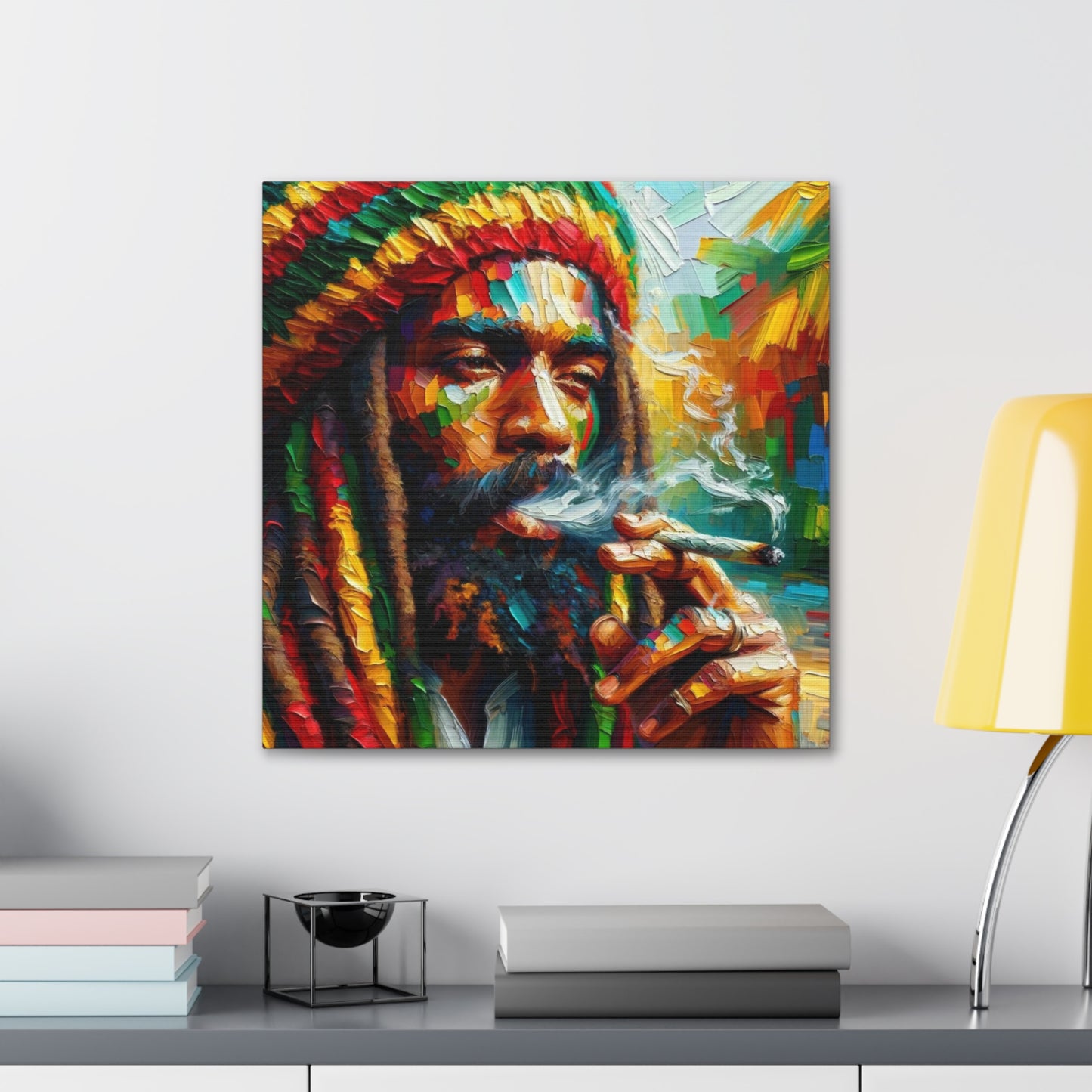 Art Print of Rastaman#3, Oil Finish, West Indian Ethnicity, Cultural, Heritage, Afro-Caribbean Man, Semi-Abstract, Canvas Gallery Wrap