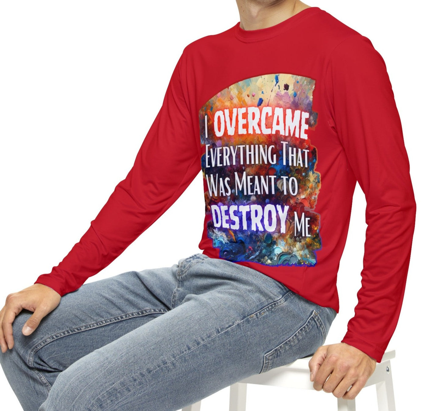 Men's Brushed Polyester Long Sleeve Shirt (AOP) "I Overcame Everything..."