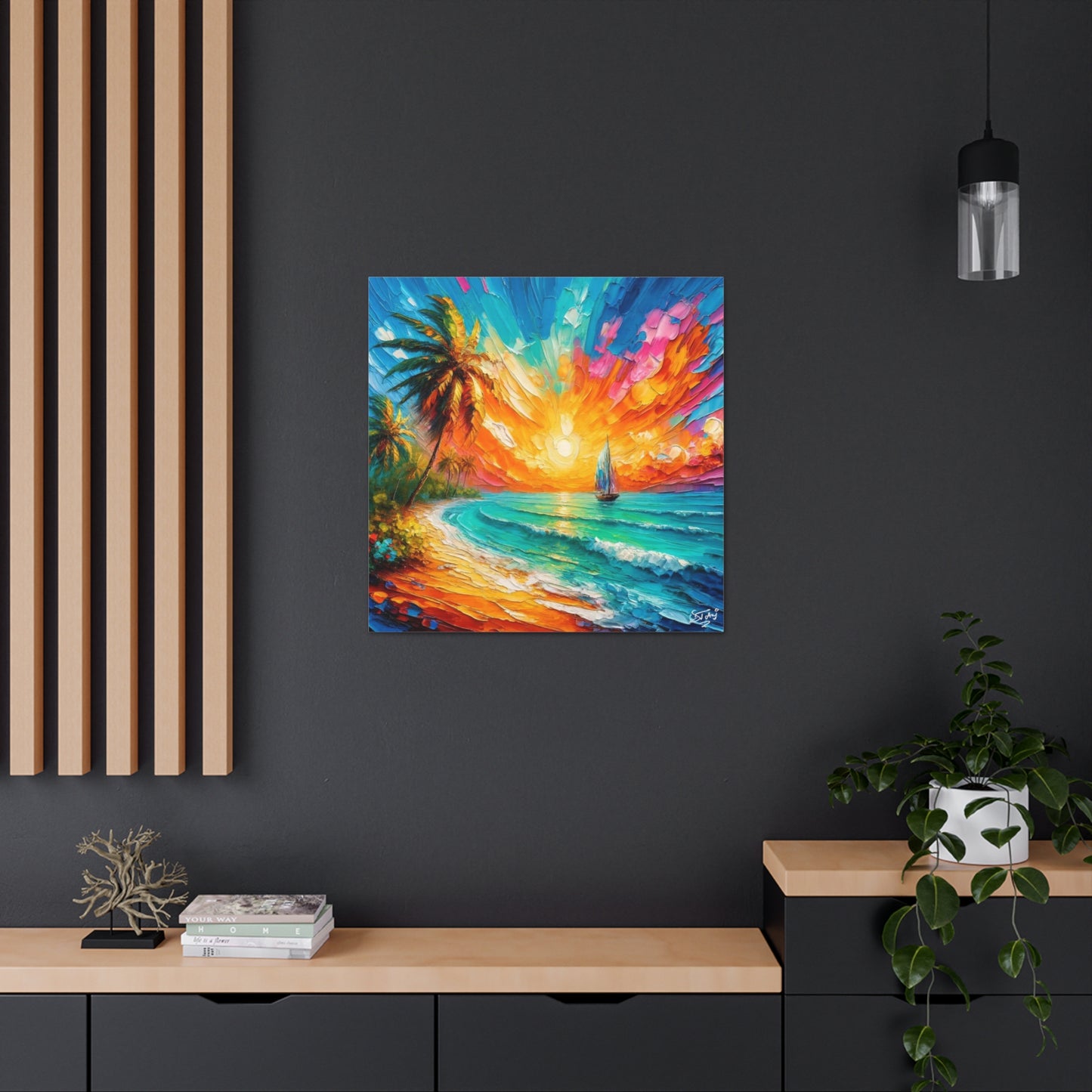 Art Print of Caribbean Sunset Scene, West Indian Art, Canvas Gallery Wraps