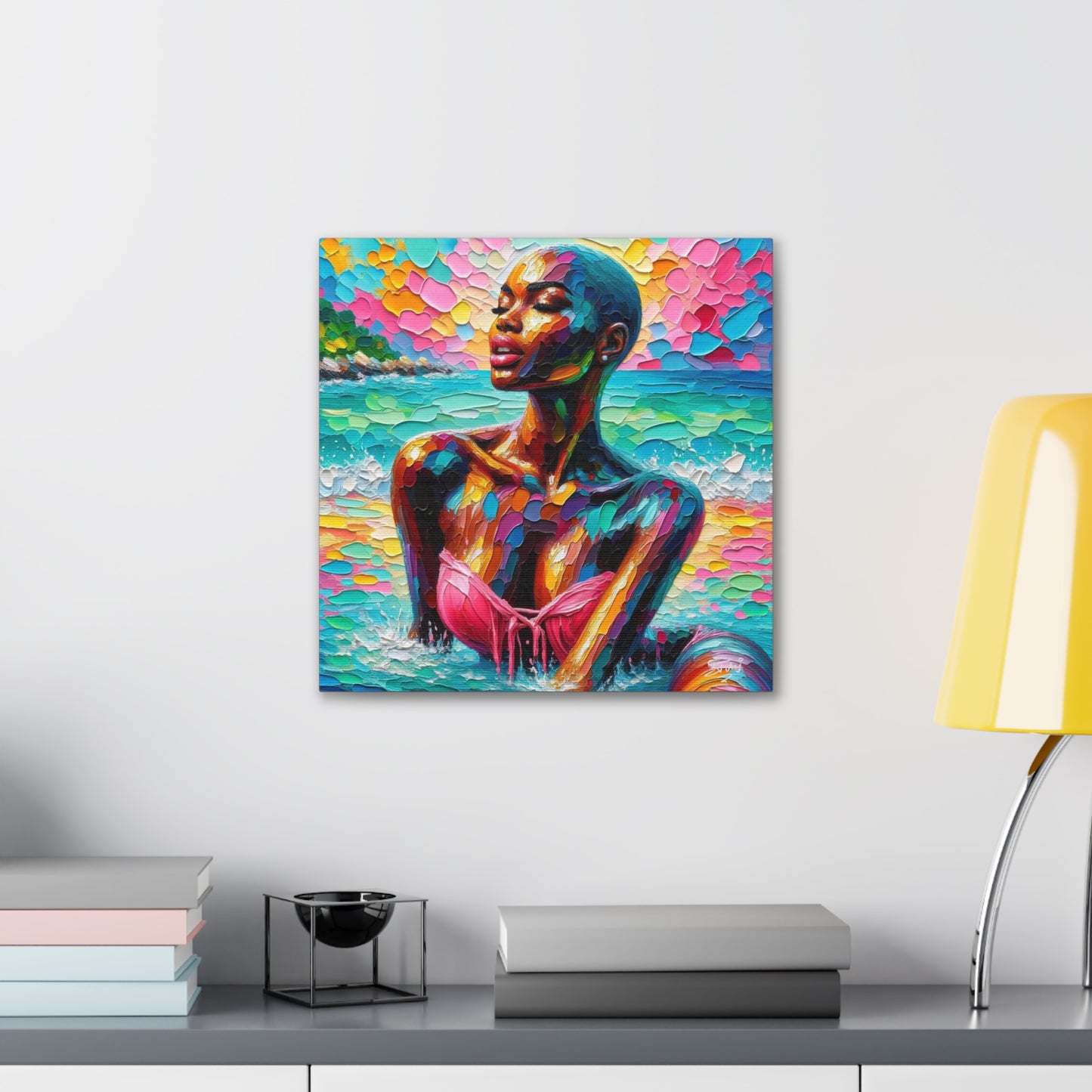 Art Print, Afro-Caribbean Woman, "Sea Bath" Abstract, Oil Finish, West Indian Ethnicity, Cultural, Heritage, Abstract, Canvas Gallery Wrap