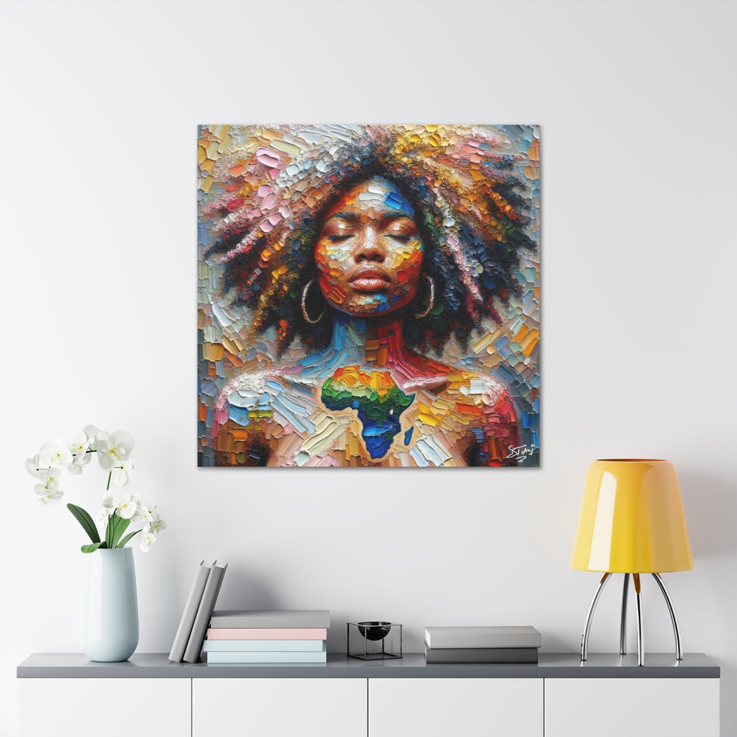 Art Print, "Mother Africa" Oil Finish, West Indian Ethnicity, Cultural, Heritage, Abstract, Canvas Gallery Wrap