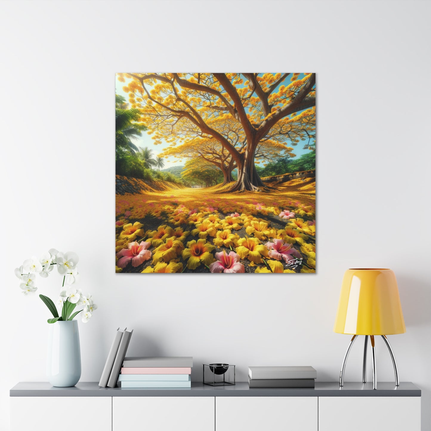 Print of Poui Trees on a sunny day in the Caribbean, Canvas Gallery Wraps